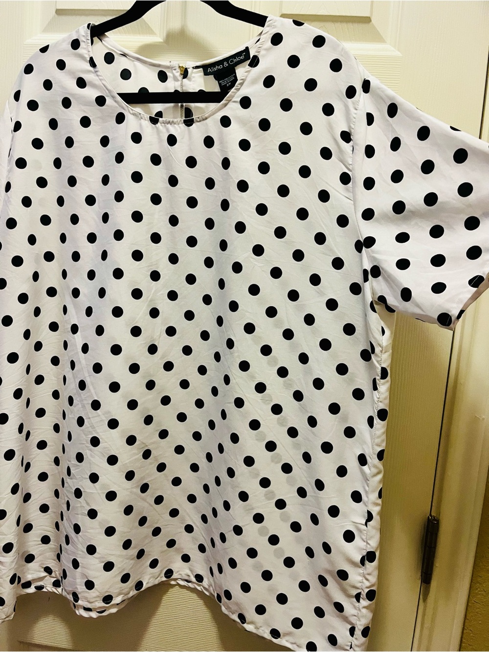 Alisha & Chloe Black White Polka Dot Short Sleeve Blouse Plus Size 2X